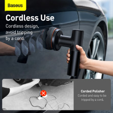 Акумуляторна полірувальна машинка для автомобіля Baseus New Power Cordless Electric Polisher 30 Вт 45 хвилин 3 насадки Чорний