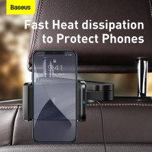 Автодержатель на подголовник для телефона Baseus Energy Storage Backseat Holder с беспроводной зарядкой Qi 15W Черный
