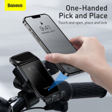 Велотримач на сонячній батареї для смартфона Baseus Smart Solar Power Wireless Cycling Electric Holder IP54 автоматичний Чорний