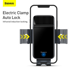 Велотримач на сонячній батареї для смартфона Baseus Smart Solar Power Wireless Cycling Electric Holder IP54 автоматичний Чорний