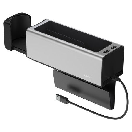 Автомобільний органайзер Baseus Deluxe Metal Armrest Console Organizer c 2USB виходами і підсклянником Сріблястий