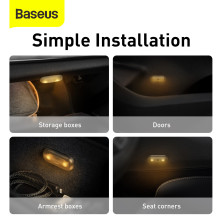 Дополнительная Led подсветка в бардачок автомобиля Baseus Capsule Car Interior Lights набор 2 штуки Черный