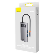 USB-хаб Baseus 4in1 Metal Gleam 4-Port Type-C HUB Adapter Type-C to USB3.0*3, RJ45 Сірий