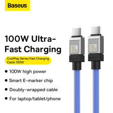 Кабель Baseus CoolPlay Series Fast Charging Data Cable Type-C to Type-C 100W 20V 5A 1m Синий