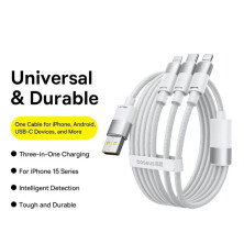 Кабель Baseus StarSpeed Series 3-in-1 Fast Charging Data Cable USB to Lightning+Type-C+MicroUSB 100W 1.5m Білий