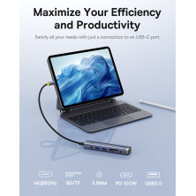USB-хаб Baseus 7in1 UltraJoy AIR 7-Port Type-C HUB Adapter Type-C to USB3.0*2, Type-C(PD)*1, 4KHDMI, AUX, SD/TF 3.0 Серый