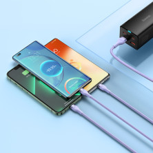 Кабель Baseus Flash Series 2 3-in-1 Fast Charging Data Cable USB to Lightning+Type-C+MicroUSB 66W 1.2m Фіолетовий