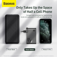 Сетевое зарядное устройство Baseus GaN 2in1 QC3.0+PD3.0 45W USB+Type-C 5A с функцией Павербанка 10000mAh + кабель Type-C 60W 20V/3A 1м Черный