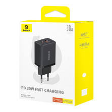Мережевий зарядний пристрій Baseus Cube Fast Charger QC3.0+PD3.0 30W USB+Type-C 3A Чорний