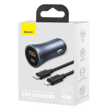 Автомобільний зарядний пристрій Baseus Golden Contactor Pro Dual Quick Charger Car Charger 40W USB+Type-C + Кабель Type-C to Lightning 1м Сірий