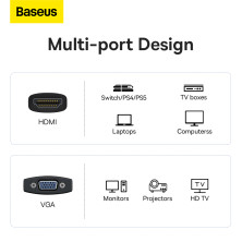 HDMI адаптер Baseus Lite Series Adapter HDMI to VGA з 3,5-мм аудіопортом AUX Чорний
