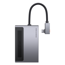 USB-хаб Baseus 6in1 Magic Multifunctional Type-C with a Retractable Clip Type-C to USB3.0, Type-C, 4KHDMI, AUX, TF, SD Сірий