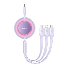 Кабель Baseus Bright Mirror 2 Series Retractable 3-in-1 Fast Charging Data Cable Type-C to Lightning+Type-C+MicroUSB 100W 1.1m Фиолетовый