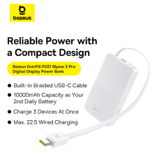 УМБ Baseus EnerFill FC51 Bipow2 Pro 10000mAh 22.5W 2.4A с технологией QC3.0+PD3.0 та Type-C кабелем 22.5W Белый