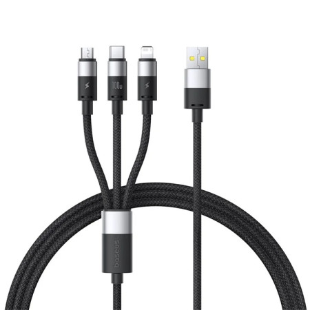 Кабель Baseus StarSpeed Series 3-in-1 Fast Charging Data Cable USB to Lightning+Type-C+MicroUSB 100W 1.5m Чорний