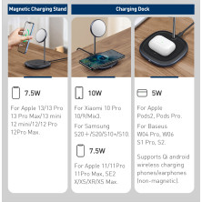 Беспроводное зарядное устройство Baseus Swan 2in1 Magnetic с функцией MagSafe и Qi 20W и адаптером QC3.0 Черный