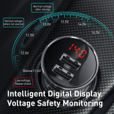 Автомобильное зарядное устройство Baseus Digital Display 24W 2USB 4.8A Серый