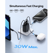 Мережевий зарядний пристрій Baseus Cube Fast Charger QC3.0+PD3.0 30W 2USB+Type-C 3A Чорний