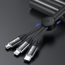 Кабель Baseus Car Co-sharing Cable 3-in-1 Fast Charging Data Cable USB to Lightning+Type-C+MicroUSB 3.5А 1m Чорний