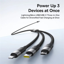 Кабель Baseus StarSpeed Series 3-in-1 Fast Charging Data Cable USB to Lightning+Type-C+MicroUSB 100W 1.5m Чорний