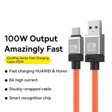 Кабель Baseus CoolPlay Series Fast Charging Data Cable USB to Type-C 100W 20V 5A 2m Помаранчевий