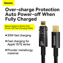 Кабель Baseus Explorer Series Auto Power-Off Fast Charging Data Cable Type-C to Lightning PD 20W 2m Черный
