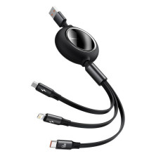 Кабель Baseus Bright Mirror Retractable 3-in-1 Fast Charging Data Cable USB to Lightning+Type-C+MicroUSB 66W 1.2m Чорний