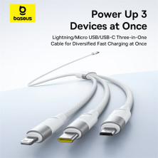 Кабель Baseus StarSpeed Series 3-in-1 Fast Charging Data Cable USB to Lightning+Type-C+MicroUSB 100W 1.5m Білий
