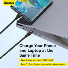 Кабель Baseus Flash Series 2 2-in-1 Fast Charging Data Cable Type-C to Type-C+Type-C 100W 1.5m Чорний