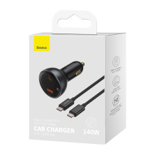 Автомобильное зарядное устройство Baseus Digital Display PD 3.1 Dual Fast Charger Car Charger 140W USB+Type-C + Кабель Type-C to Type-C 240W 1м Черный