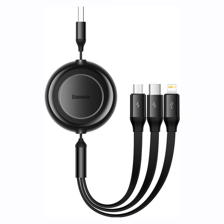 Кабель Baseus Bright Mirror 2 Series Retractable 3-in-1 Fast Charging Data Cable USB to Lightning+Type-C+MicroUSB 3.5А 1.1m Чорний
