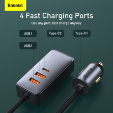 Автомобільний зарядний пристрій Baseus Share Together PPS multi-port Fast Charging Car Charge 120W 2USB+2Type-C з подовжувачем 1.5м Сірий