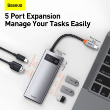 USB-хаб Baseus 5in1 Metal Gleam 5-Port Type-C HUB Adapter Type-C to USB3.0*3, Type-C*1, 4KHDMI Серый
