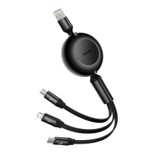 Кабель Baseus Bright Mirror 2 Series Retractable 3-in-1 Fast Charging Data Cable USB to Lightning+Type-C+MicroUSB 66W 1.1m Чорний