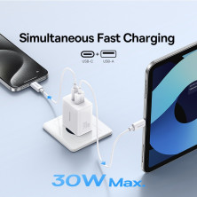 Мережевий зарядний пристрій Baseus Cube Fast Charger QC3.0+PD3.0 30W USB+Type-C 3A Білий