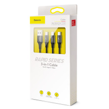 Кабель Baseus Rapid Series Cable 3-in-1 Fast Charging Data Cable USB to Lightning+Type-C+MicroUSB 3А 1.2m Чорний