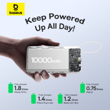 УМБ Baseus Bipow 2 with USB-C Cable 10000mAh 20W з технологією QC3.0+PD3.0 та Type-C кабелем 20W Білий