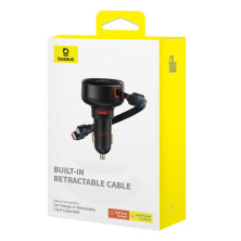 Автомобільний зарядний пристрій Baseus Enjoyment Pro Retractable 60W USB і з вбудованим кабелем 2-in-1 Type-C и Lightning  0.70м Чорний