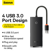 USB-хаб Baseus 4in1 Lite Series 4-Port Type-A HUB Adapter Type-A to USB3.0*4 кабель 0.25м Чорний