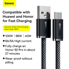 Кабель Baseus Dynamic Series Fast Charging Data Cable USB to Type-C 100W 20V 5A 2m Серый