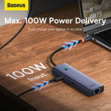 USB-хаб Baseus 7in1 Flite 7-Port Type-C HUB Adapter Type-C to USB3.0*2, Type-C(PD)*1, 4KHDMI, RJ45, SD/TF 3.0 Сірий