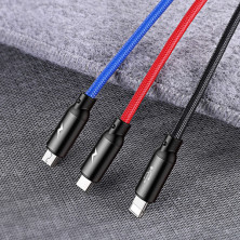 Кабель Baseus Three Primary Colors 3-in-1 Fast Charging Data Cable USB to Lightning+Type-C+MicroUSB 3.5А 0.3m Чорний