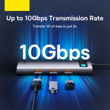 USB-хаб Baseus 8in1 StarJoy 8-Port Type-C HUB Adapter Type-C to USB3.1*3, Type-C(PD)*1, 4KHDMI, RJ45,TF, SD Сірий