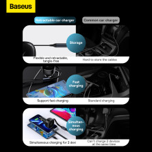Автомобильное зарядное устройство Baseus Enjoyment Retractable 30W c встроенным кабелем 2-in-1 Type-C и Lightning 0.75м Черный
