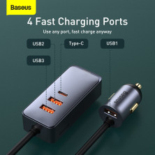Автомобільний зарядний пристрій Baseus Share Together PPS multi-port Fast Charging Car Charge 120W 3USB+Type-C з подовжувачем 1.5м Сірий