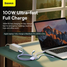 Кабель Baseus Flash Series 2 3-in-2 Fast Charging Data Cable  USB+Type-C to Lightning+Type-C+MicroUSB 100W 1.2m Фіолетовий