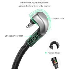 Кабель Baseus Green U-Shaped Lamp Mobile Game Cable USB to Lightning 2.4A 1m Чорний