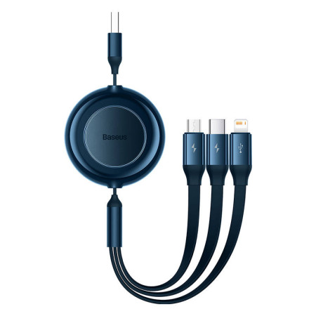 Кабель Baseus Bright Mirror 2 Series Retractable 3-in-1 Fast Charging Data Cable USB to Lightning+Type-C+MicroUSB 3.5А 1.1m Синій