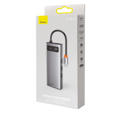 USB-хаб Baseus 9in1 Metal Gleam 9-Port Type-C HUB Adapter Type-C to USB3.0*3, Type-C(PD)*1, 4KHDMI, VGA, RJ45, TF, SD Серый