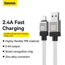 Кабель Baseus CoolPlay Series Fast Charging Cable USB to Lightning 2.4A 2m Білий